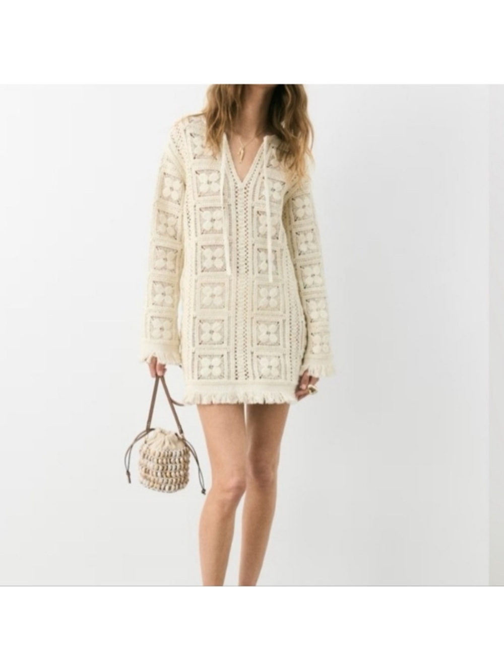 H&M Edition Crochet Knit Mini Dress in Cream